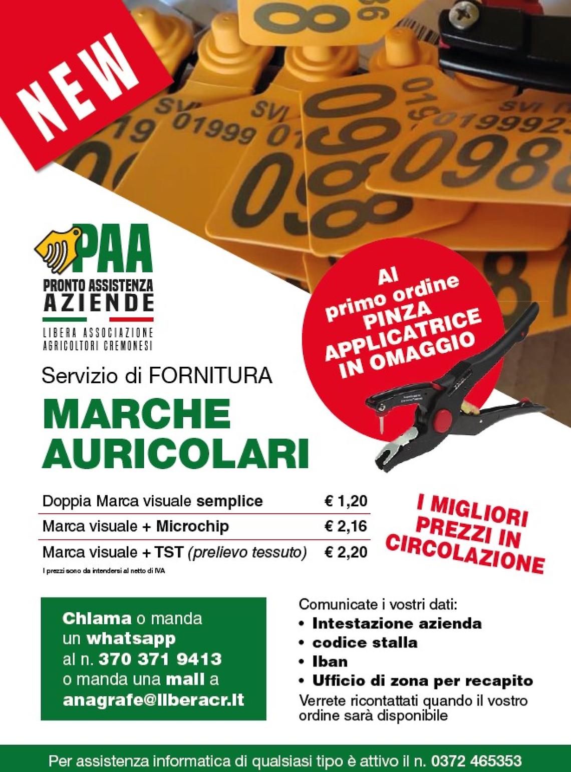 Servizio di fornitura di MARCHE AURICOLARI 