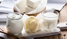 Organic dairy products on rustic wooden table. Cheese, milk, butter, sour cream